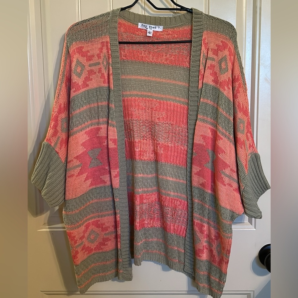 Womens Open Front Sweater Cardigan with tribal geometric print